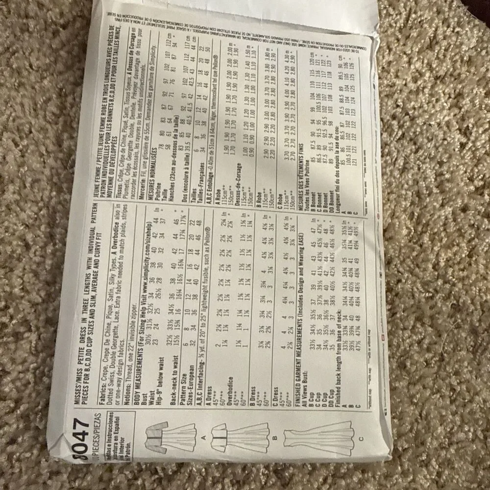 SIMPLICITY PATTERN 8047 AMAZING FIT MISSES SIZE14-22  NEW UNCUT